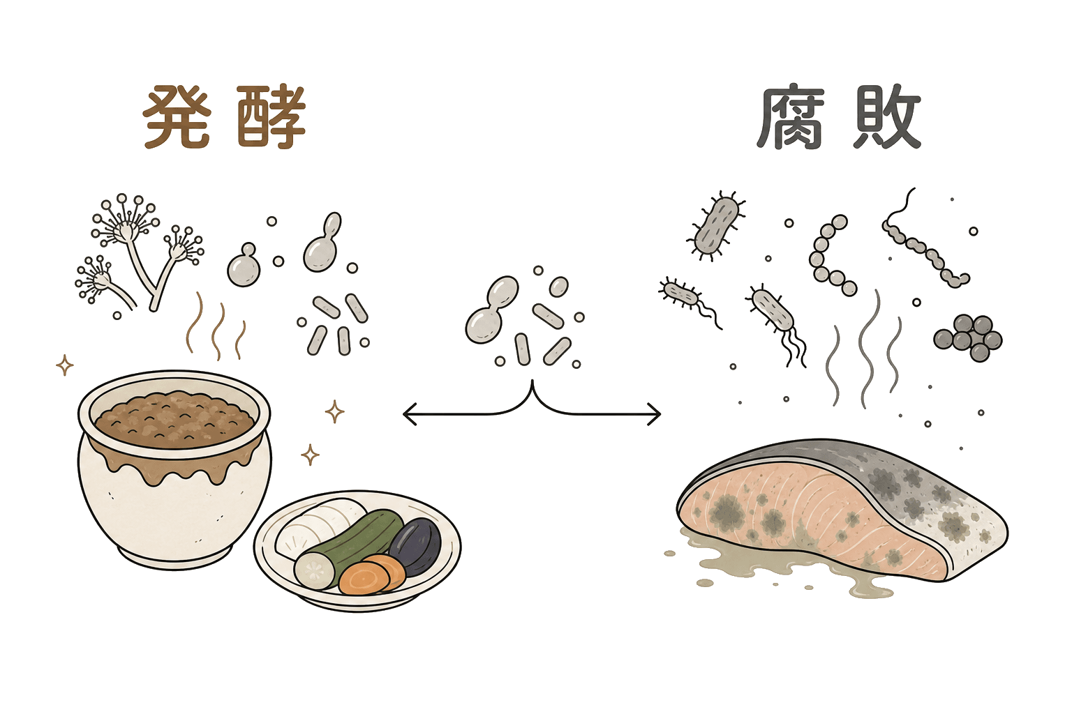 Illustration of Fermentation vs. Spoilage